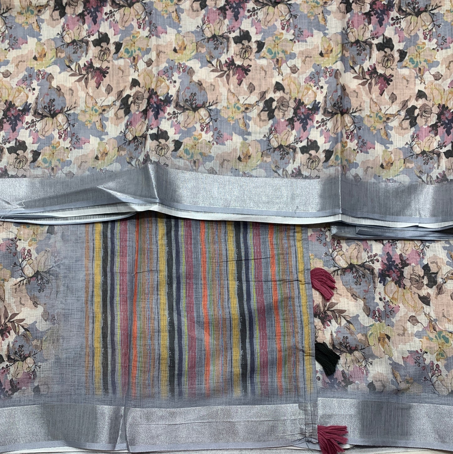 Jute Cotton Saree Off White Colour with Thread Border