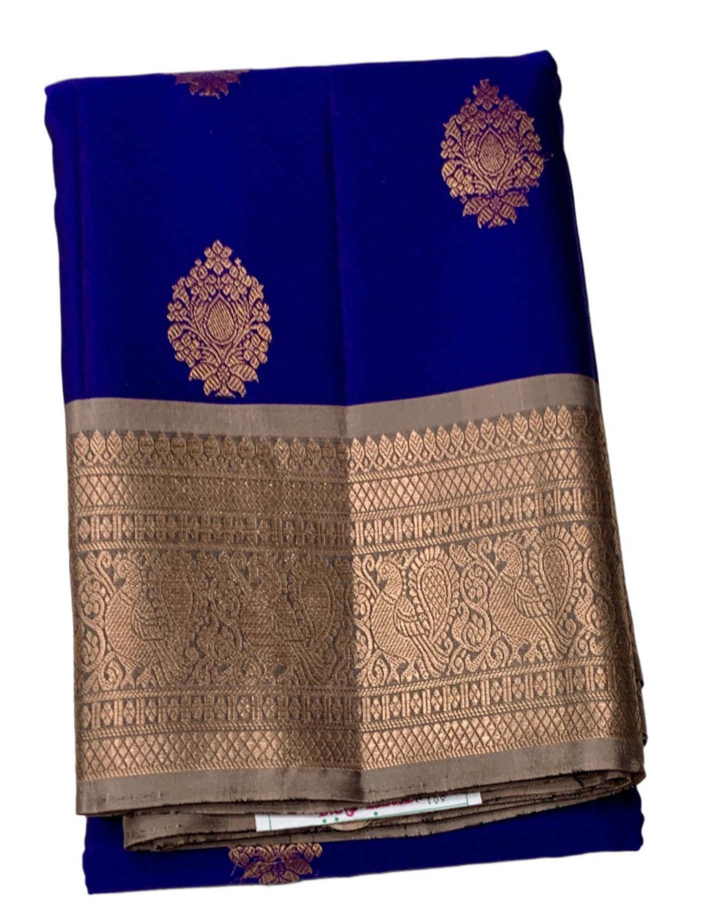 Pure Kanchipuram Silk Blue Colour with Eggshell Colour Border