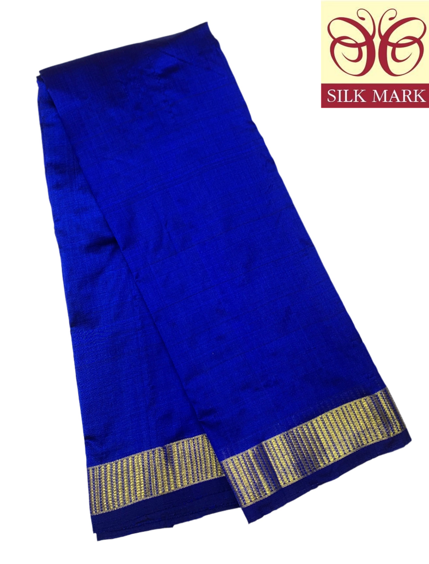 Pure Kanchipuram Silk Blue Colour with Golden Zari Border