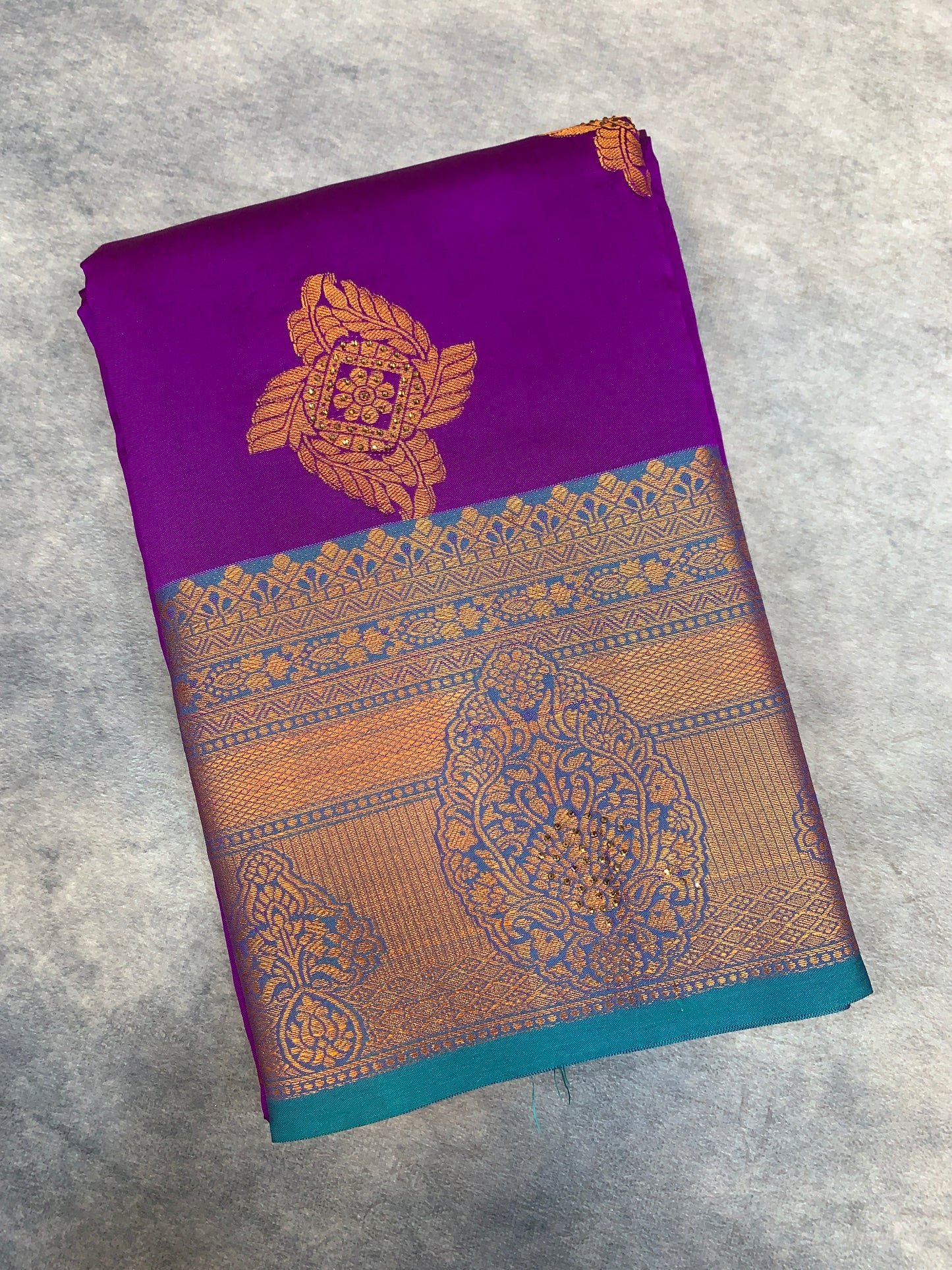 Soft Silk Casual Saree Purple Colour with Rama Green and Golden Colour Border