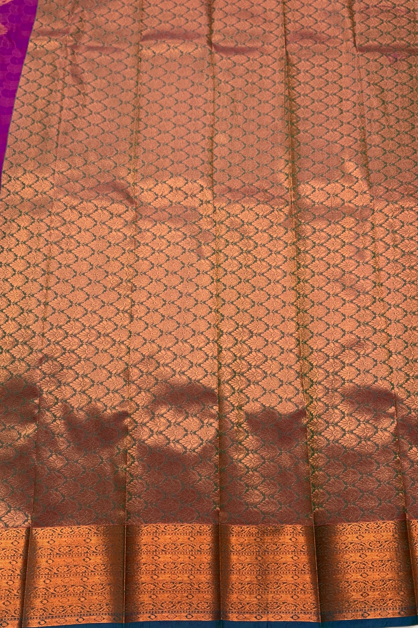 Vegan Silk Saree Magenta shade with Copper Border