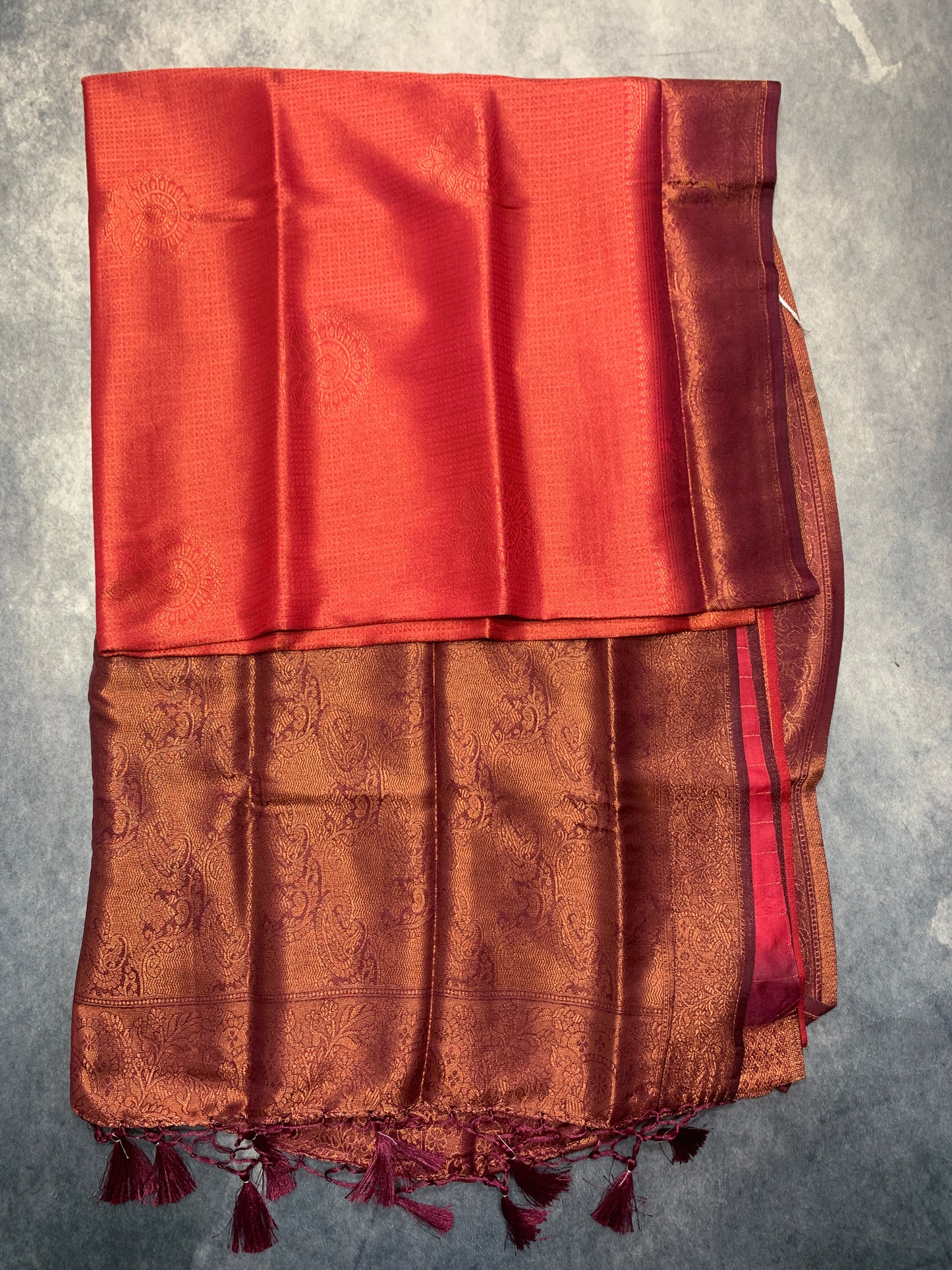 Soft Silk Saree Red Colour with Brown Pallu