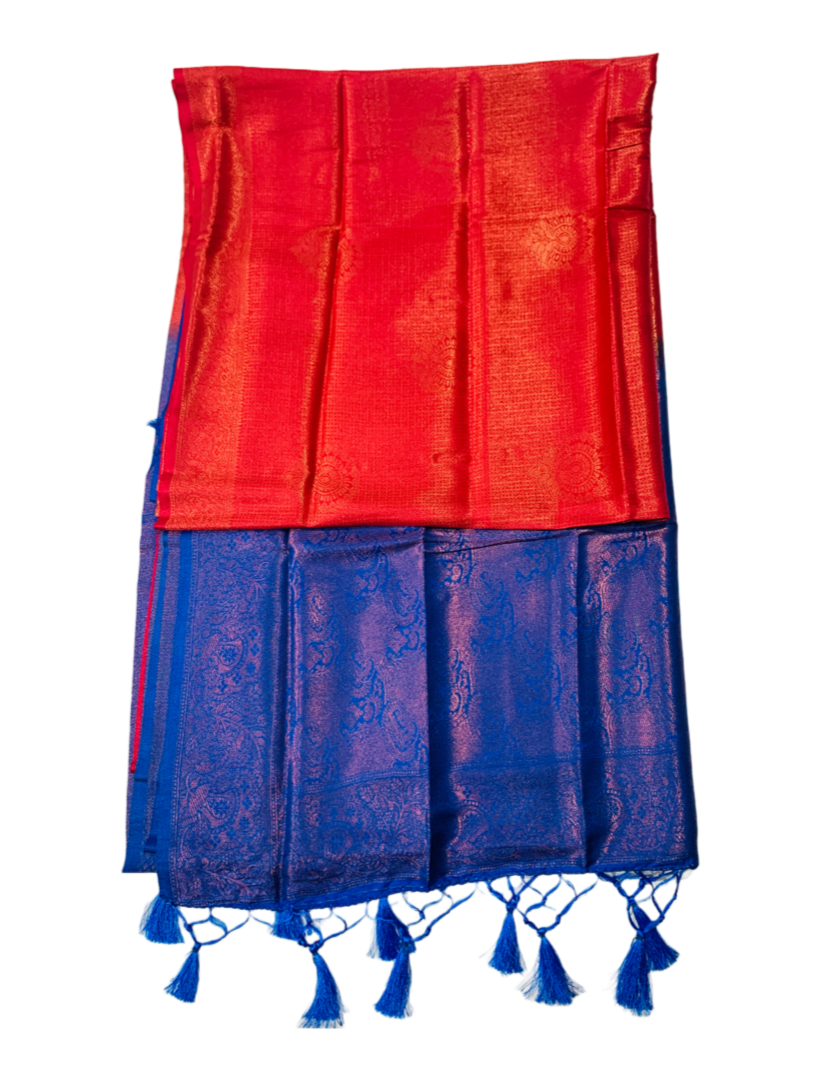Soft Silk Saree Red Colour with Blue Pallu