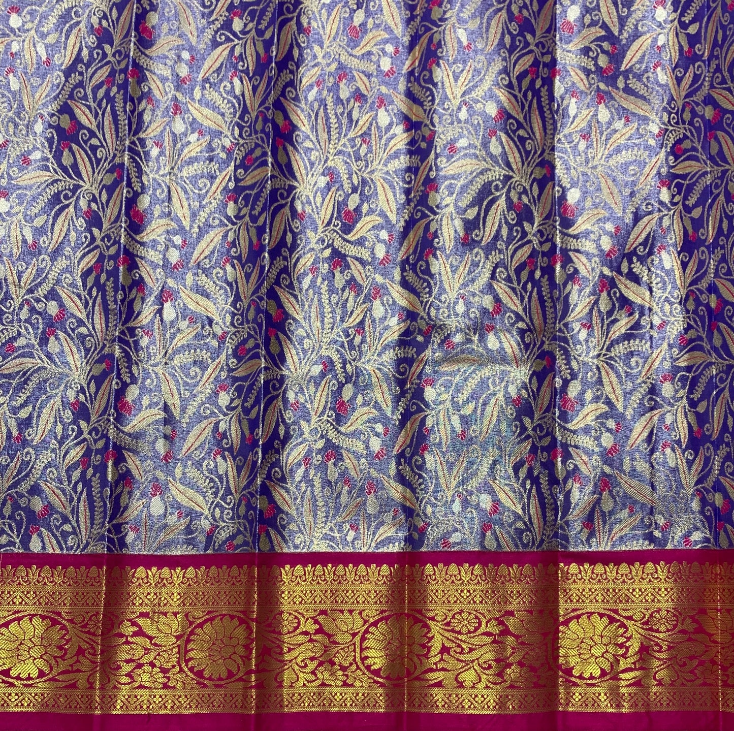 Blue Shade Vegan Silk Kids Pattu Pavadai with Contrast Border for Newborn to 2 Years