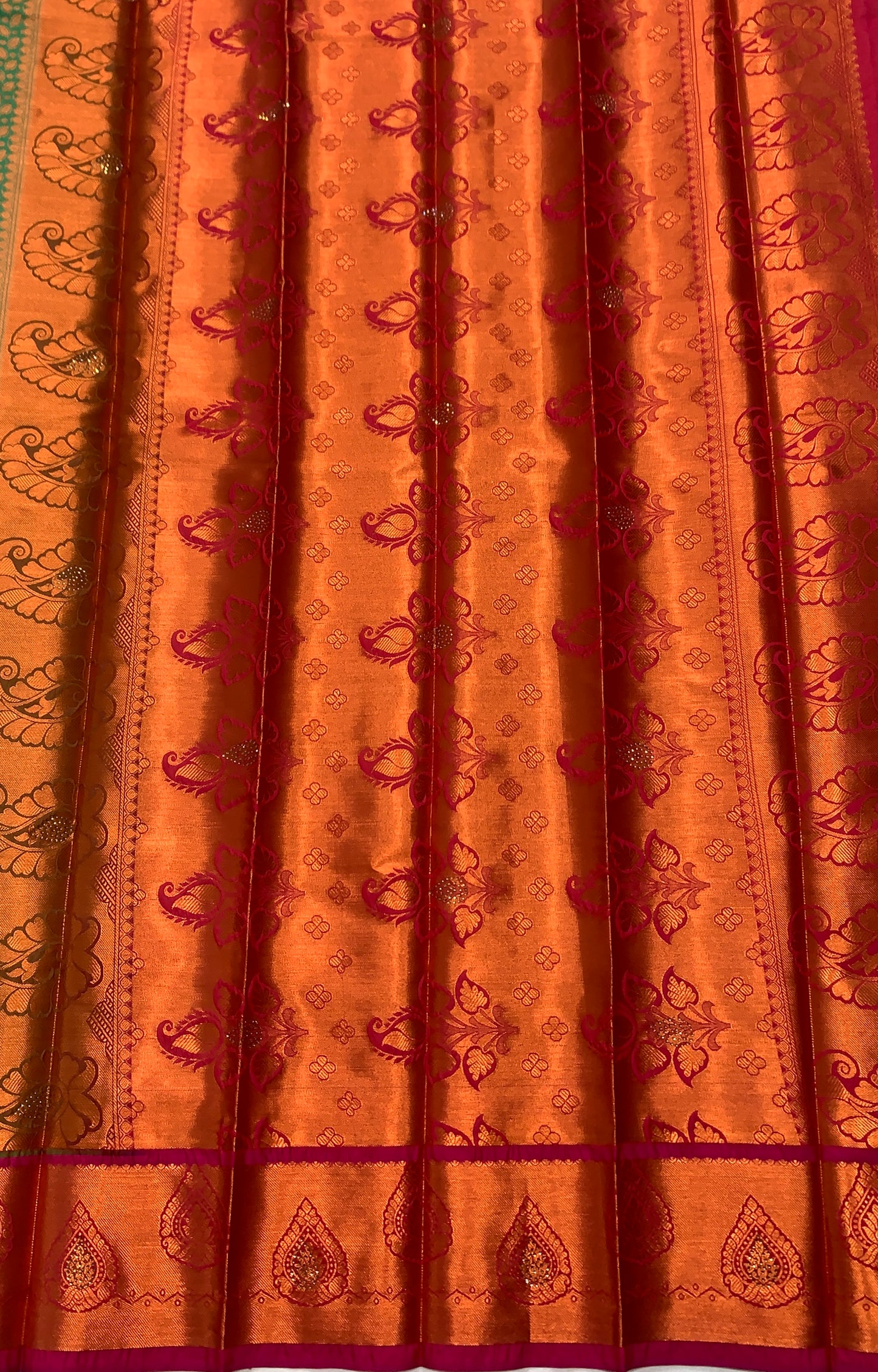 Vegan Silk Saree Light Green Colour with Copper and Purple Border