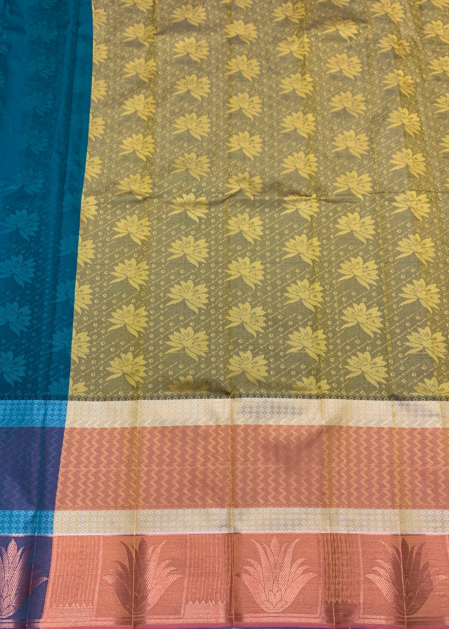 Synthetic Cotton Saree Multi Colour Shade with Copper Border