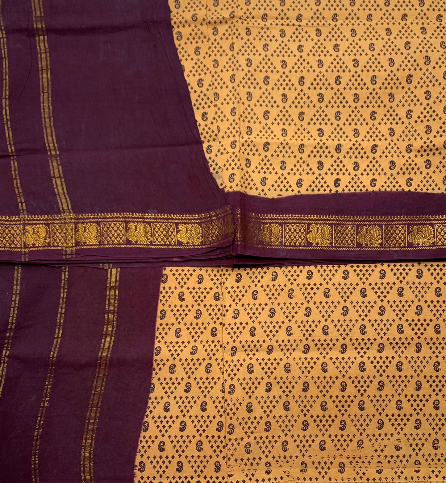 Chettinad Sungudi Cotton Sandal Colour with Brown Colour Border