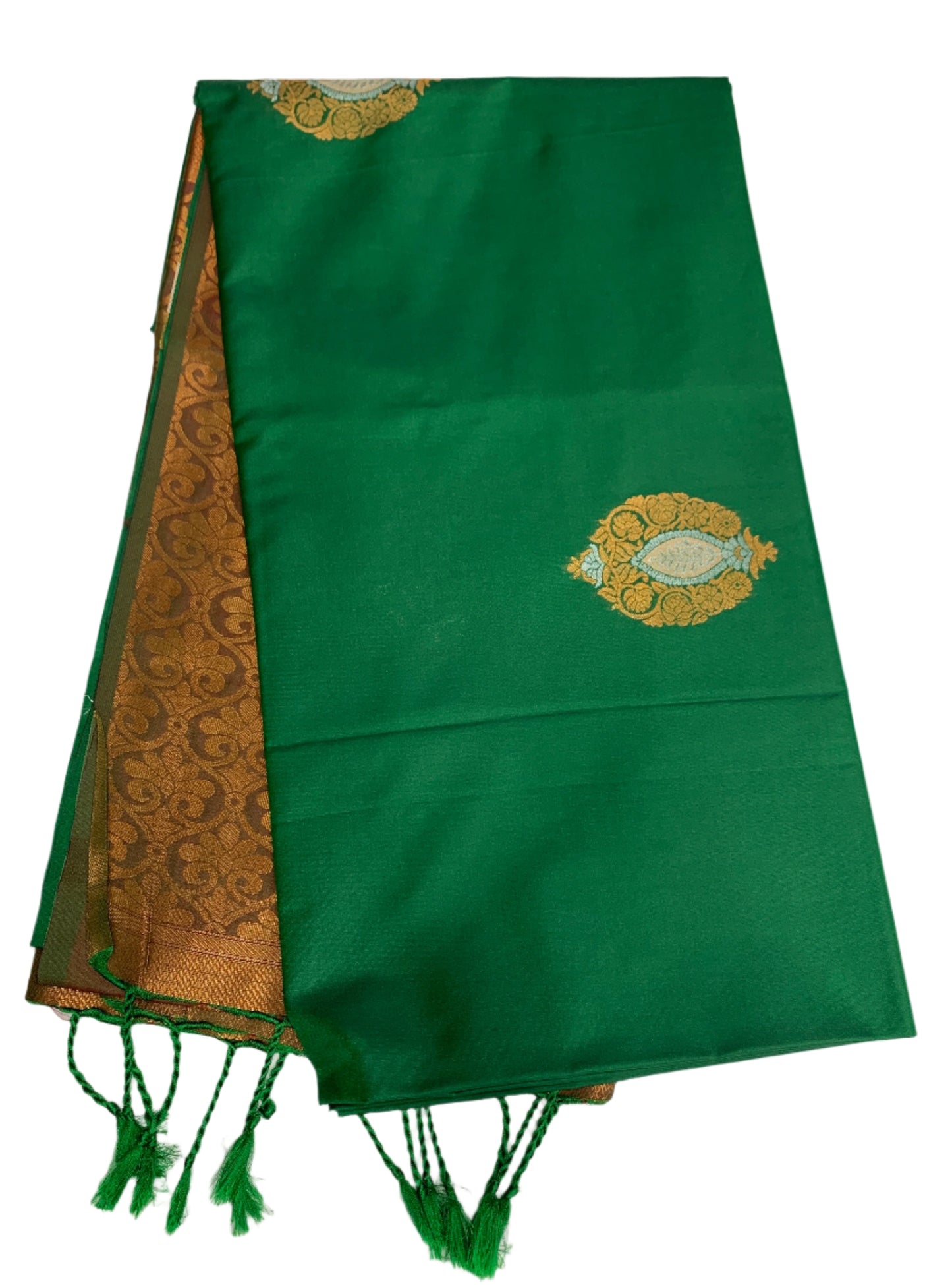 Soft Vegan Silk Saree Green Colour with Border less