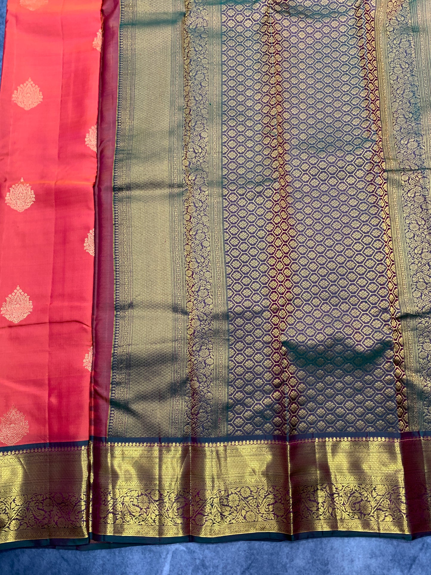 Pure Kanchipuram Silk Saree Orange Colour with Green Colour Border