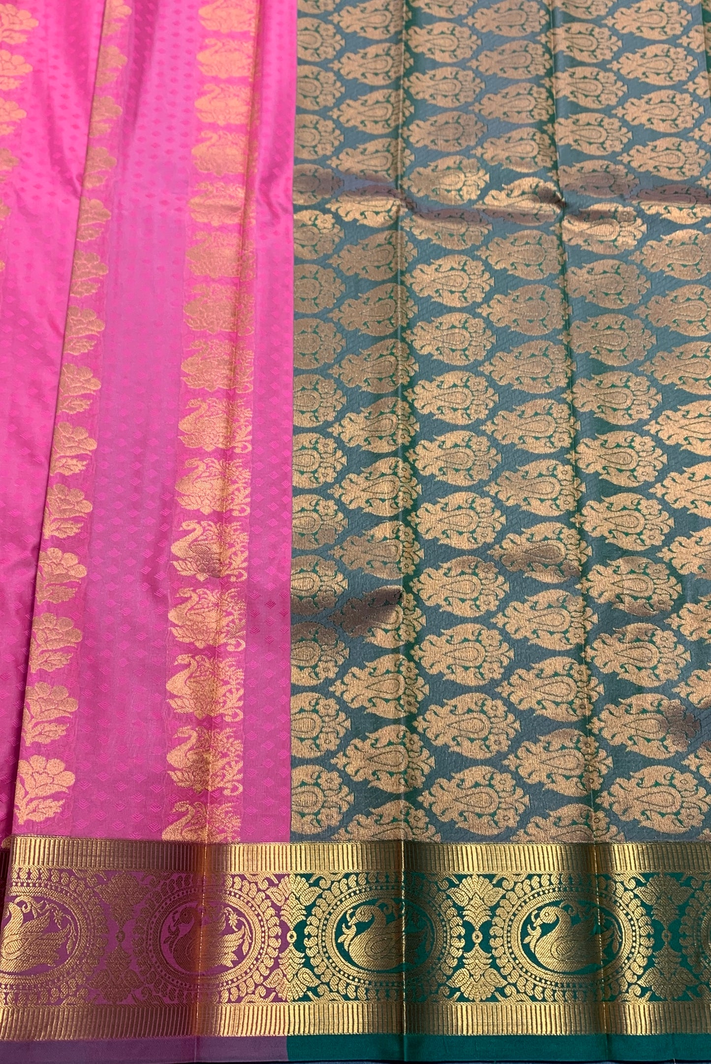 Vegan Silk Saree Peach Pink Colour with Copper Border