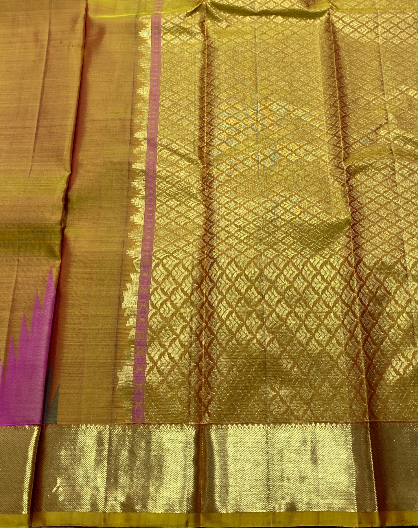 Pure Kanchipuram Silk Saree Golden Mustard Colour with Golden Zari Border