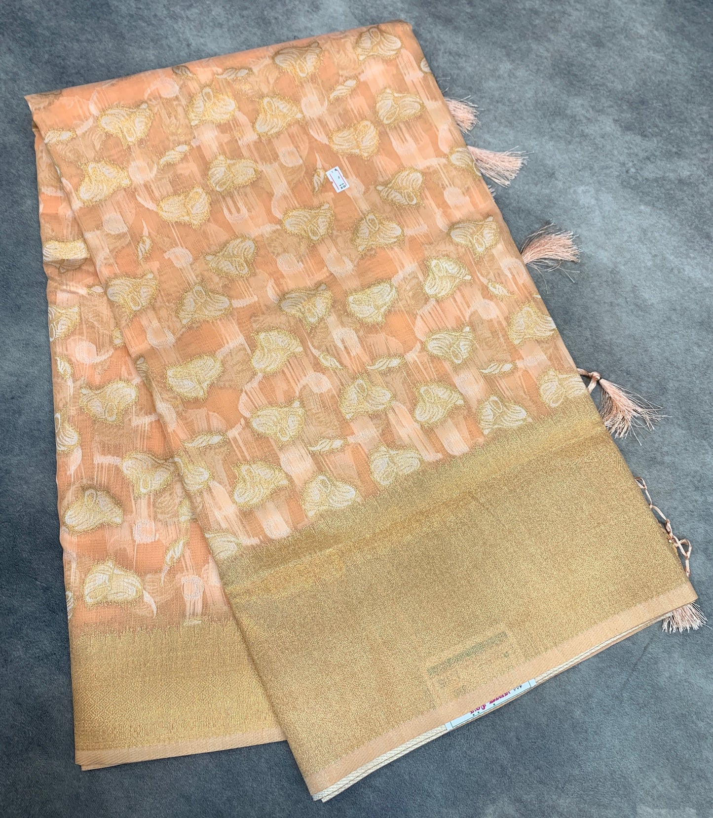 Banaras Katan Saree Peach Colour with Katan Work Border