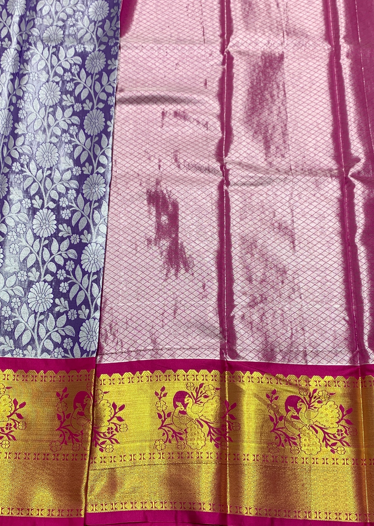 Sliver Blue Shade Vegan Silk unstitched Pattu Pavadai material for age Above 10 years