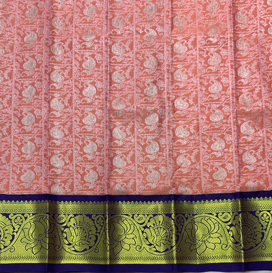 Peach Shade Vegan Silk Kids Pattu Pavadai with Contrast Border for Newborn to 2 Years