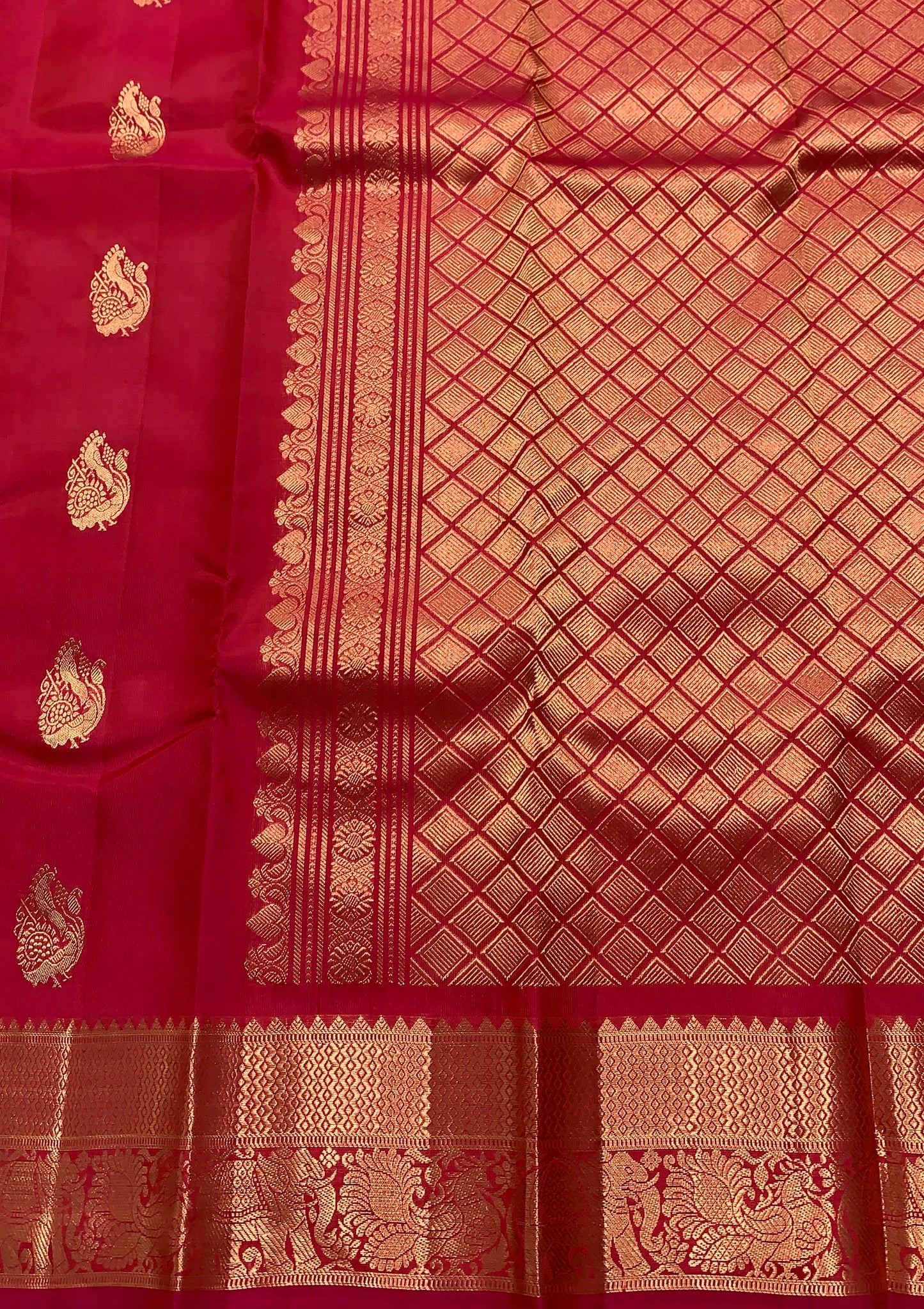 Pure Kanchipuram Silk Saree Red Rose Colour with Self Border