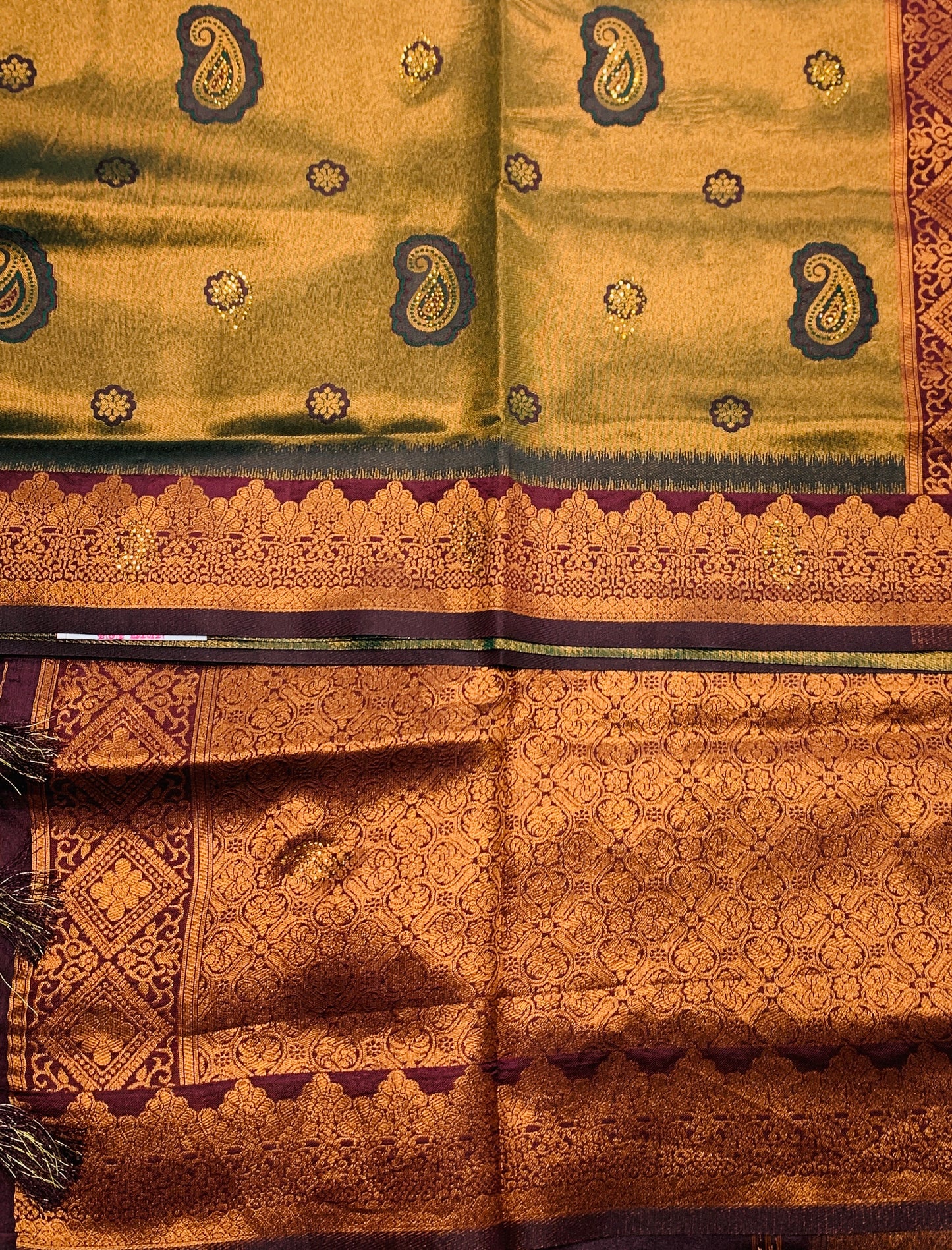 Art Silk Saree Green Colour with Maroon Border