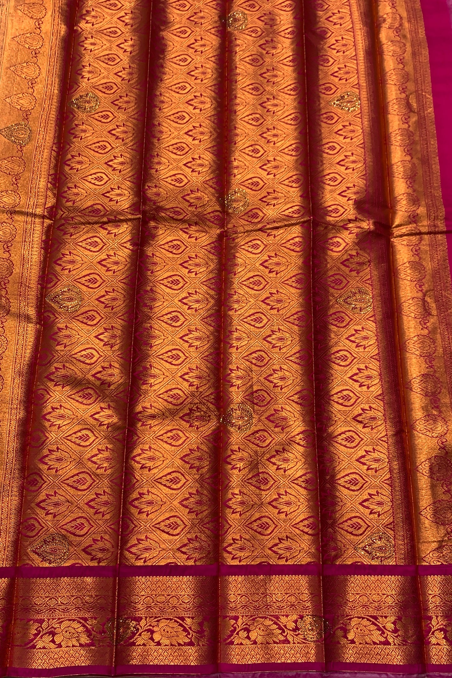 Vegan Silk Saree Off White Colour with Copper and Pink Border