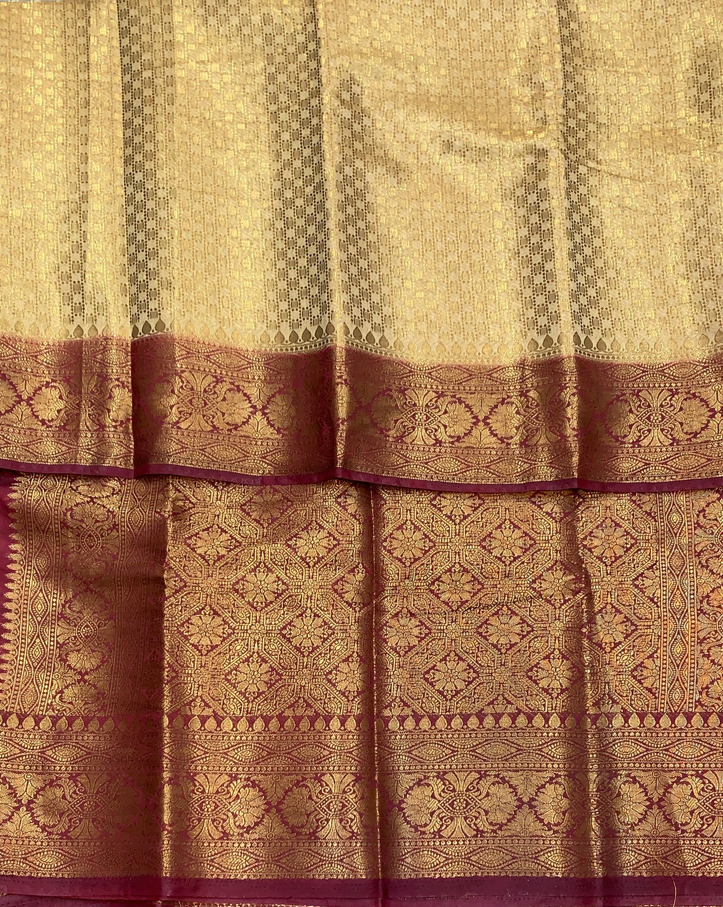 Crepe Saree Sandal Colour with Maroon Border