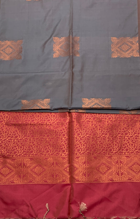 Soft Vegan Silk Saree Gray Colour with Border less