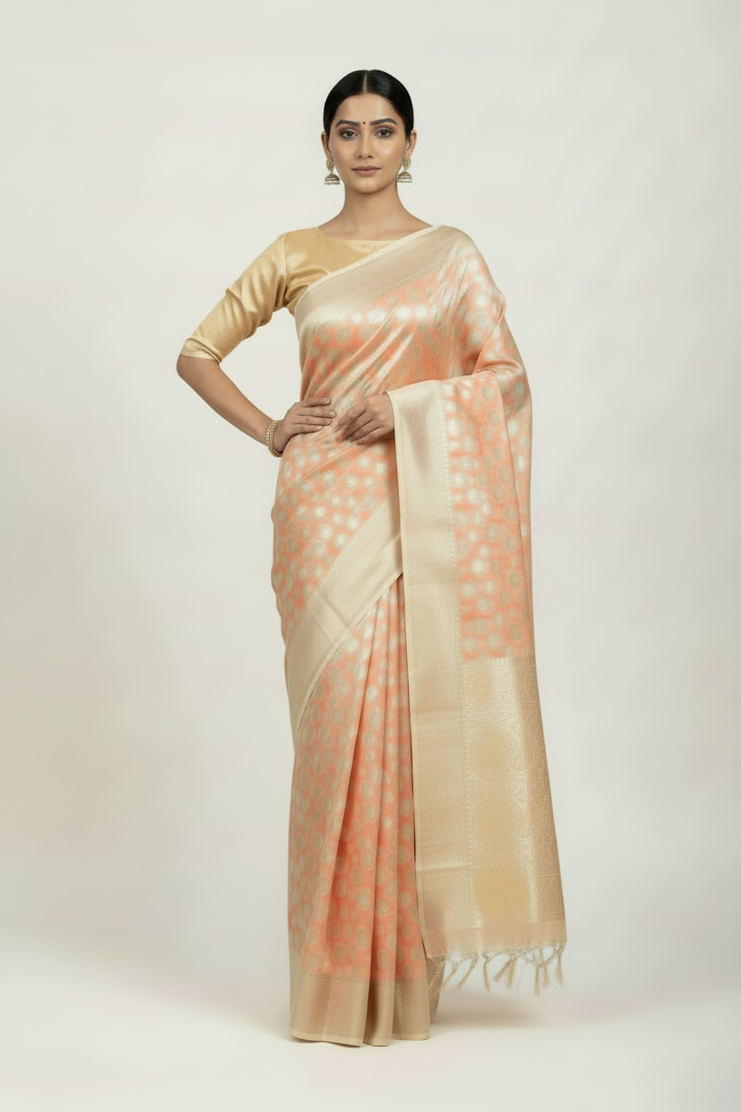Banaras Katan Saree Orange Colour with Katan Work Border