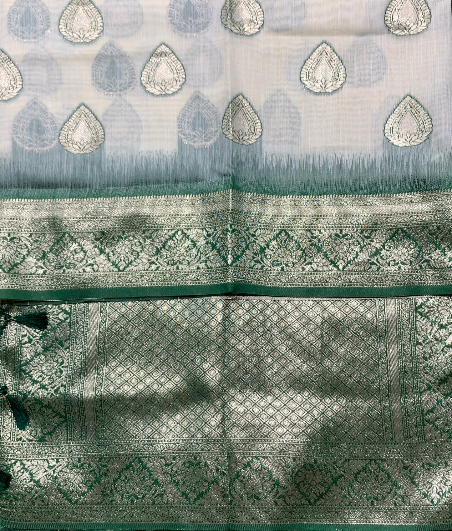 Banaras Katan Saree Off White Colour with Katan Work Border