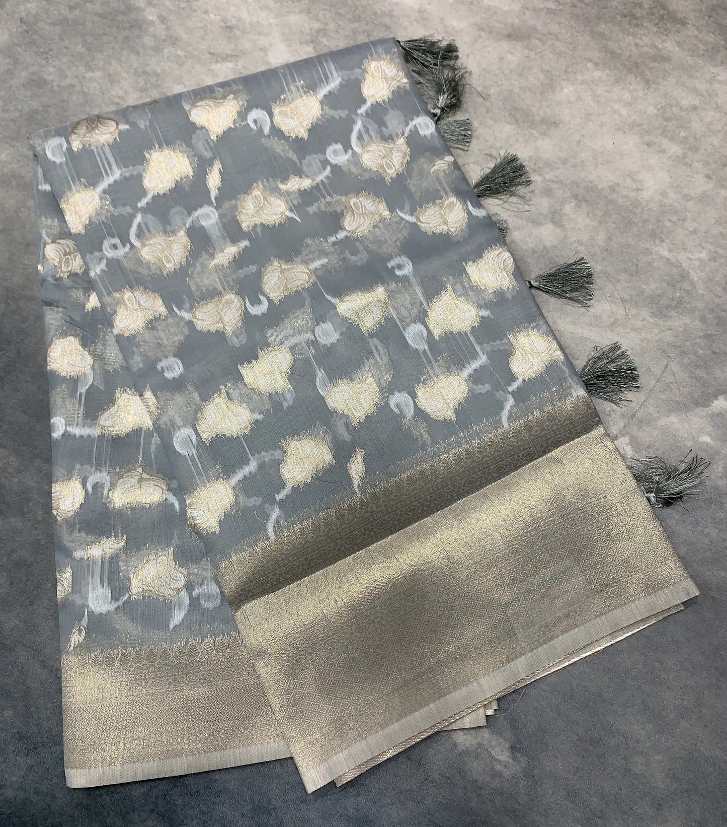 Banaras Katan Saree Gray Colour with Katan Work Border