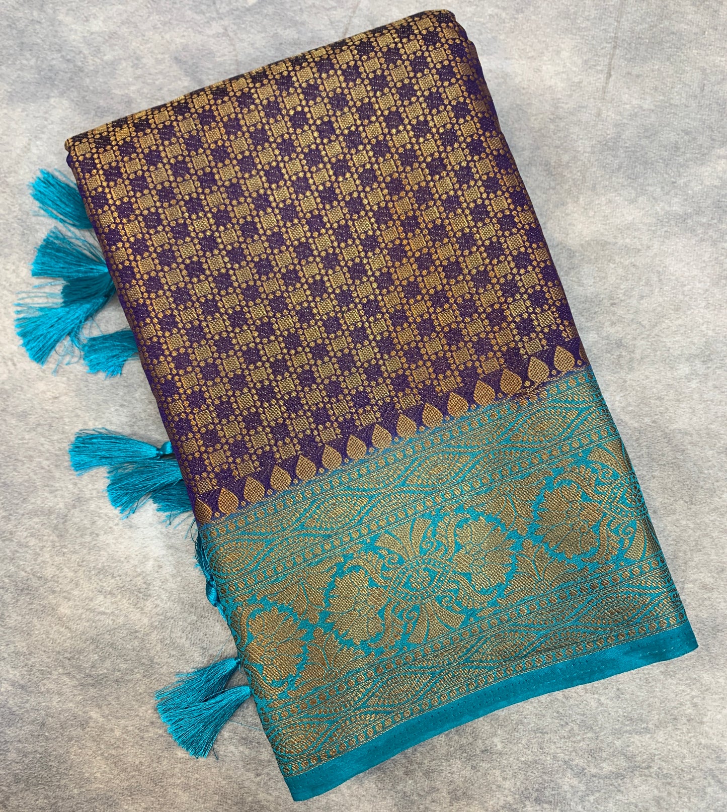 Crepe Saree Navy Blue Colour with Sky Blue Border