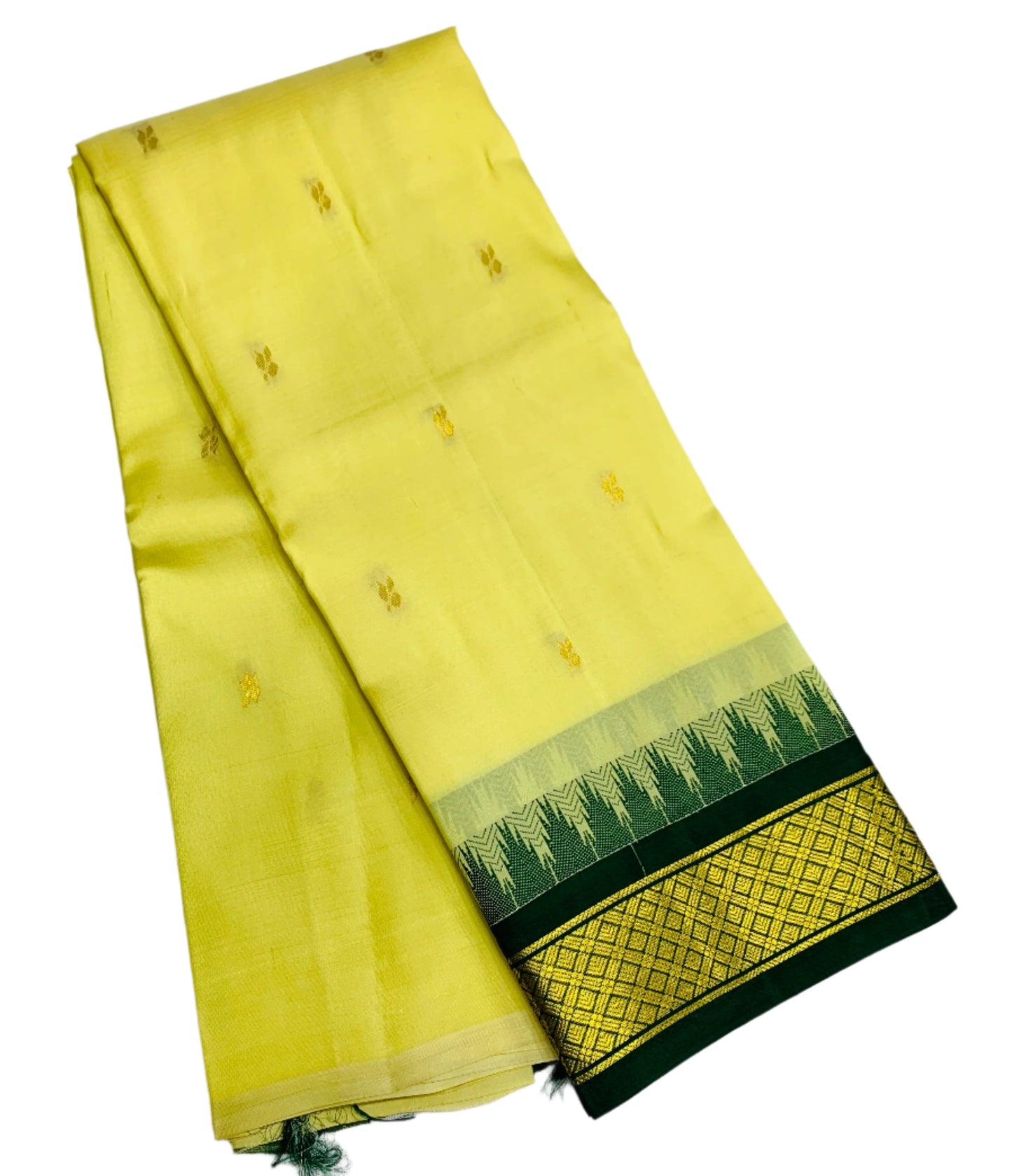 Pure Kanchipuram Silk Saree Light Cream Colour with Green Border