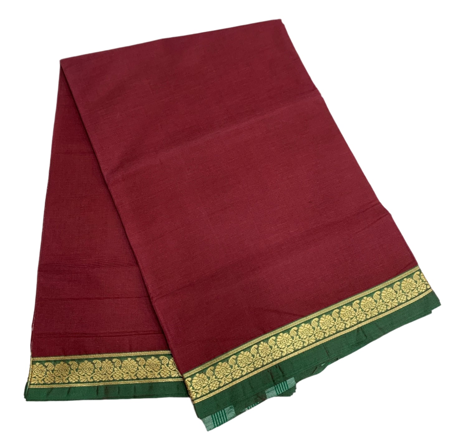 Chettinad Cotton Saree Maroon Colour with Green Border