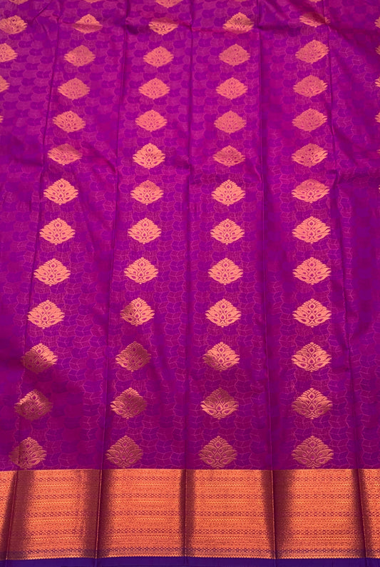 Vegan Silk Saree Magenta shade with Copper Border