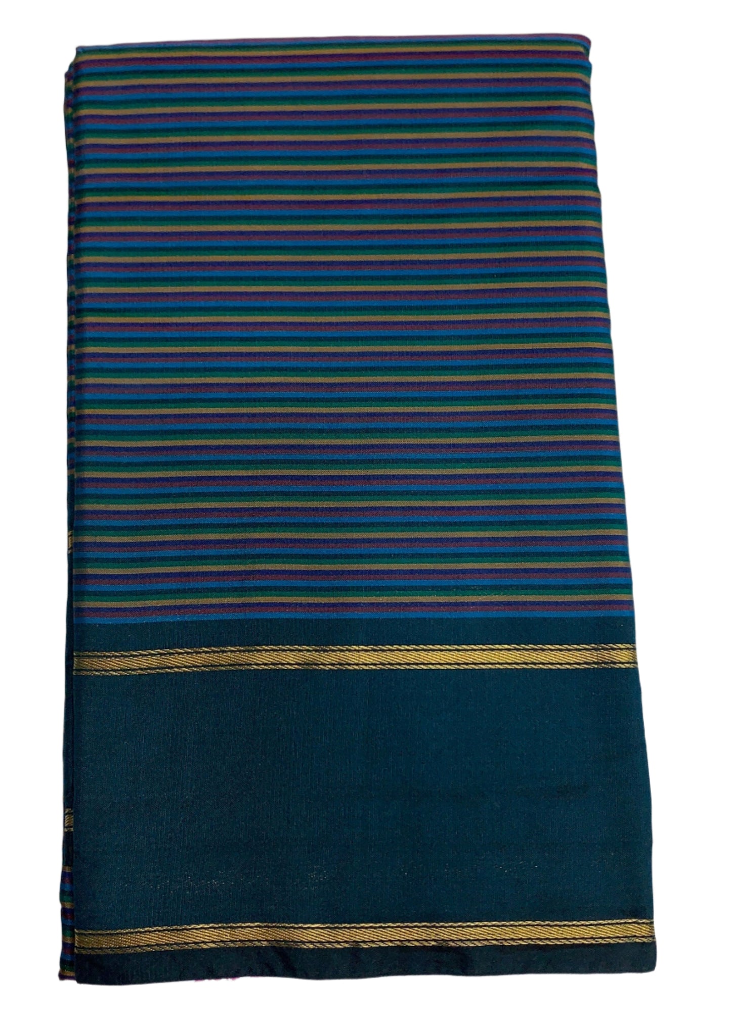 Arani Silk Saree Multi Colour with Peacock Blue Colour Border