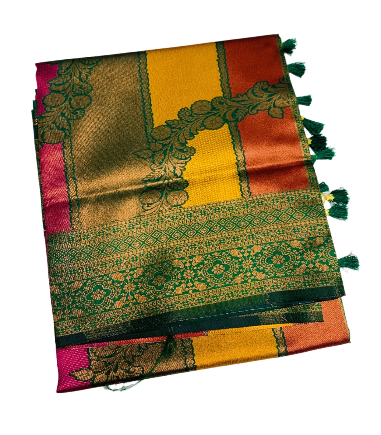 Art Silk Four Colour Saree with Green Border