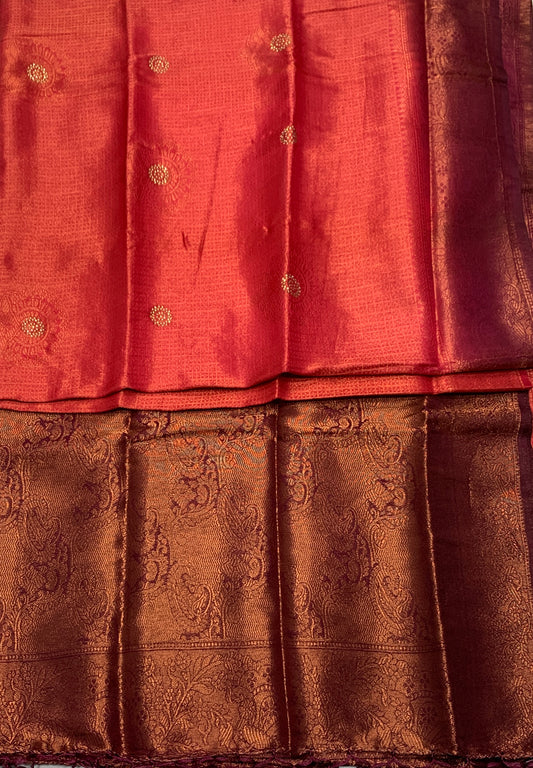 Soft Silk Saree Red Colour with Brown Pallu