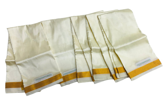 Art Silk Pooja Towel Cream Colour with Zari Border - Pack of 5