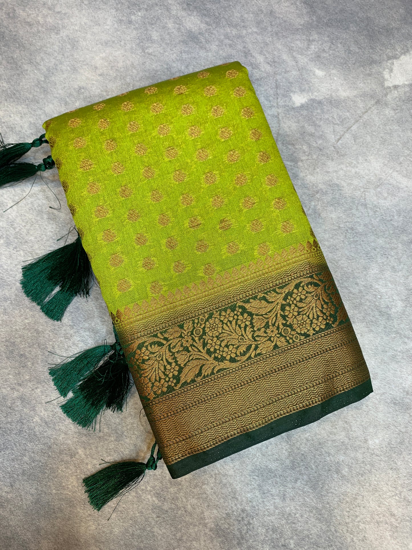 Crepe Saree Olive Green Colour with Green Border