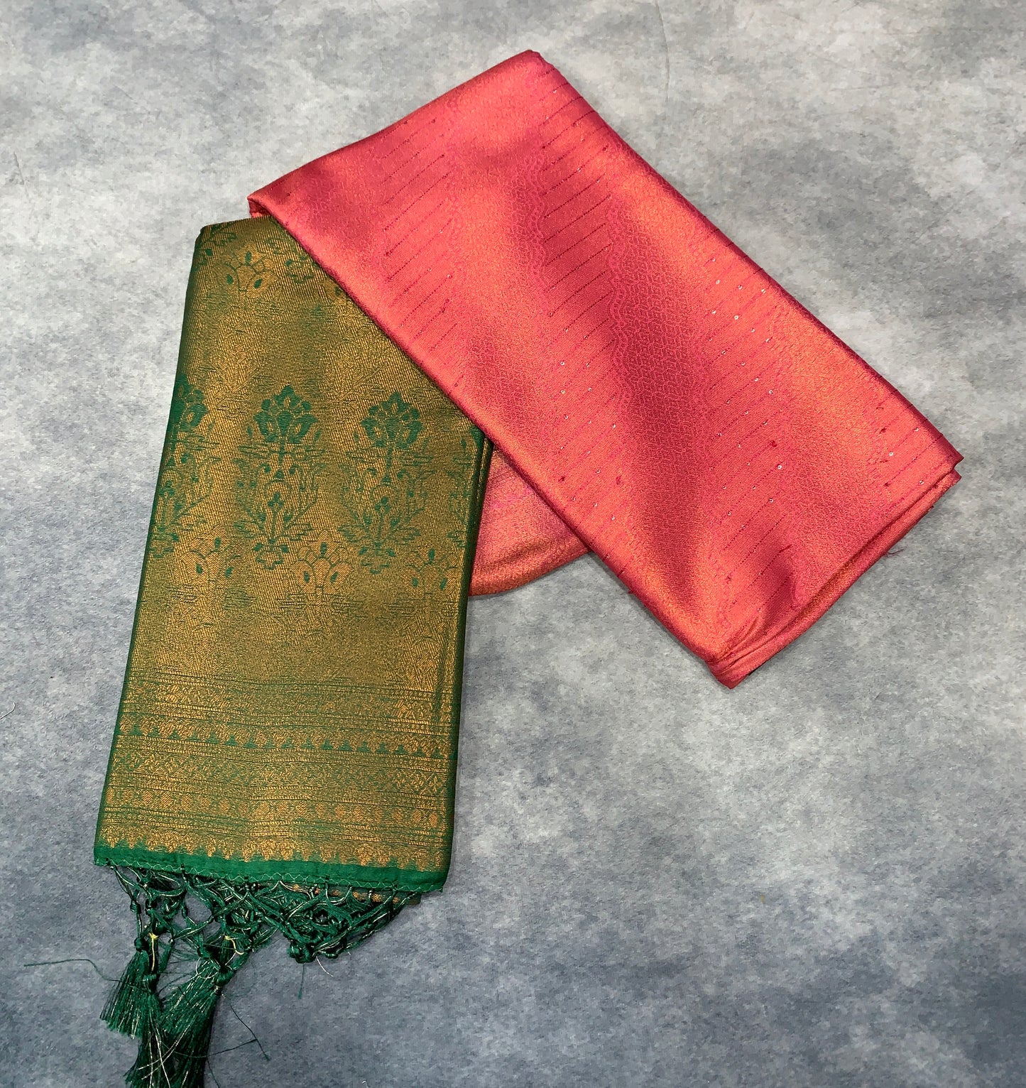 Soft Silk Saree Light Pink Colour and Stone Work with Green Colour Pallu