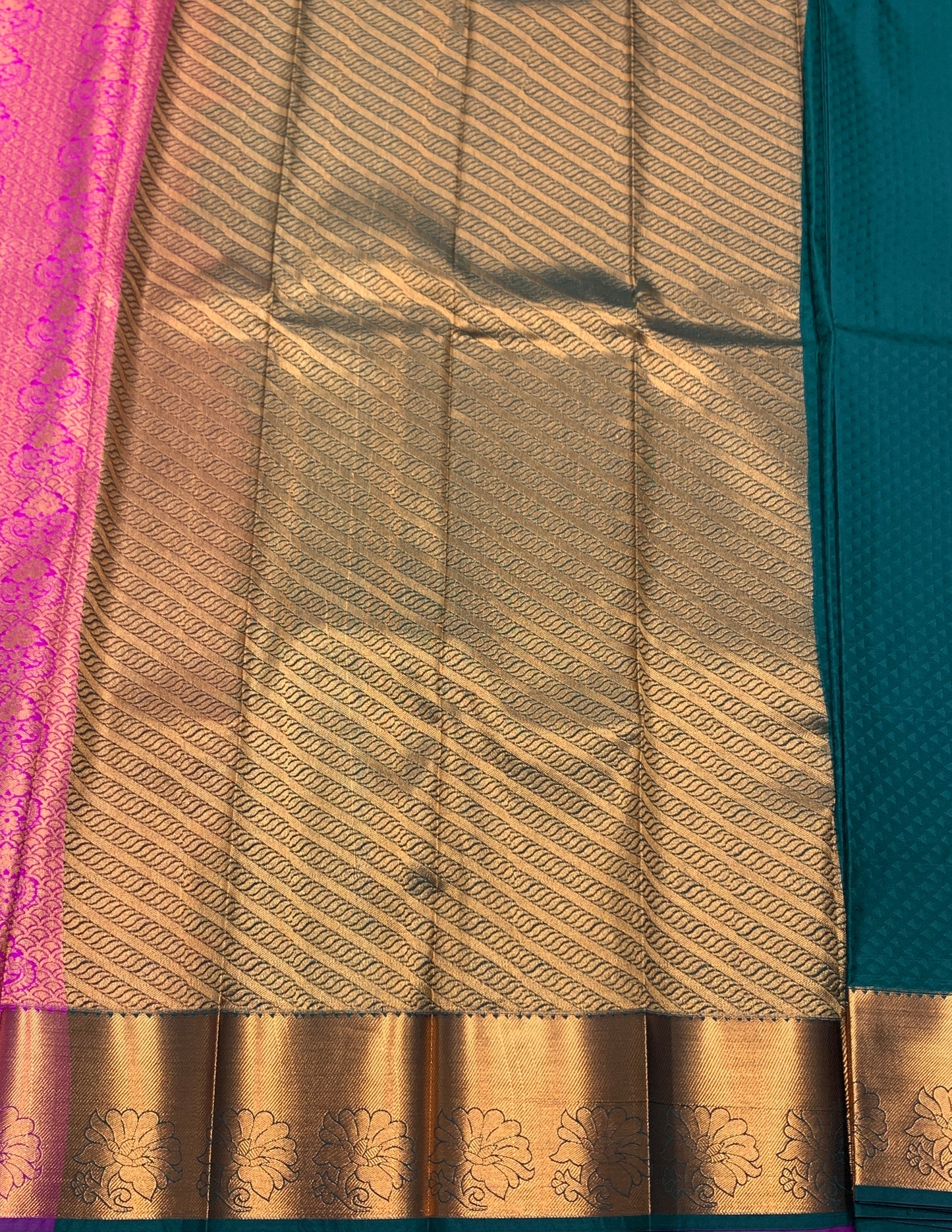 Vegan Silk Saree Pink Colour with Copper and Magenta Border