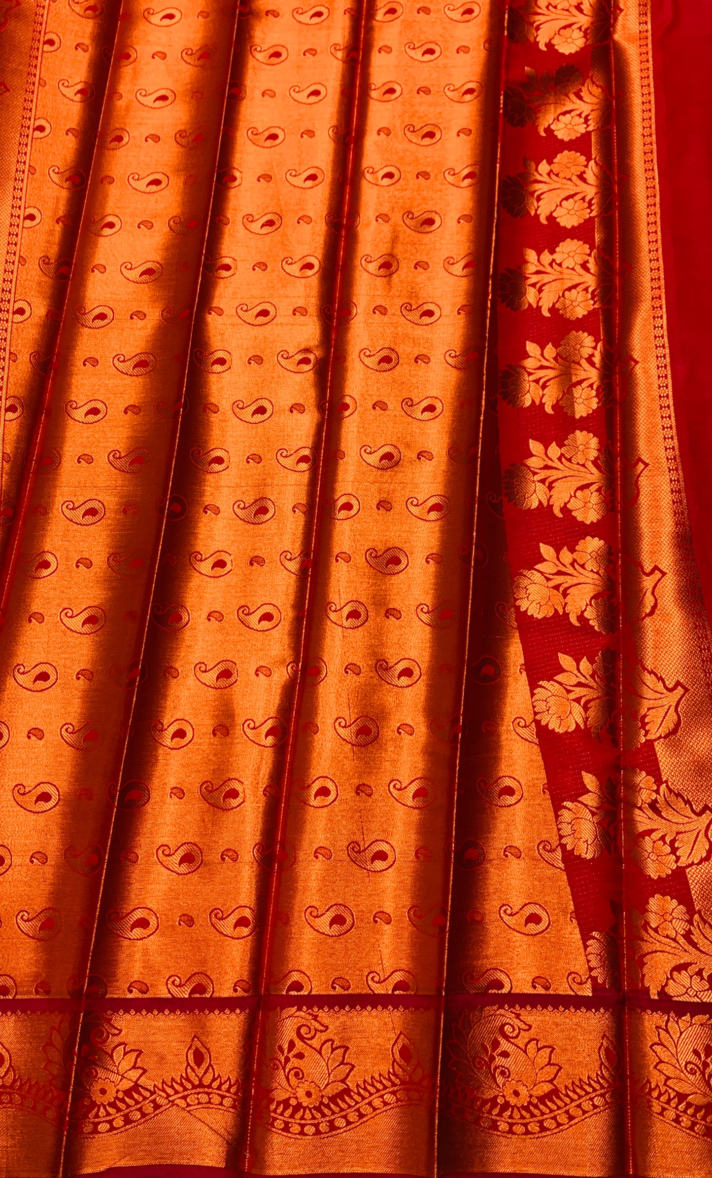 Vegan Silk Saree Golden Yellow Colour with Copper and Pink Border