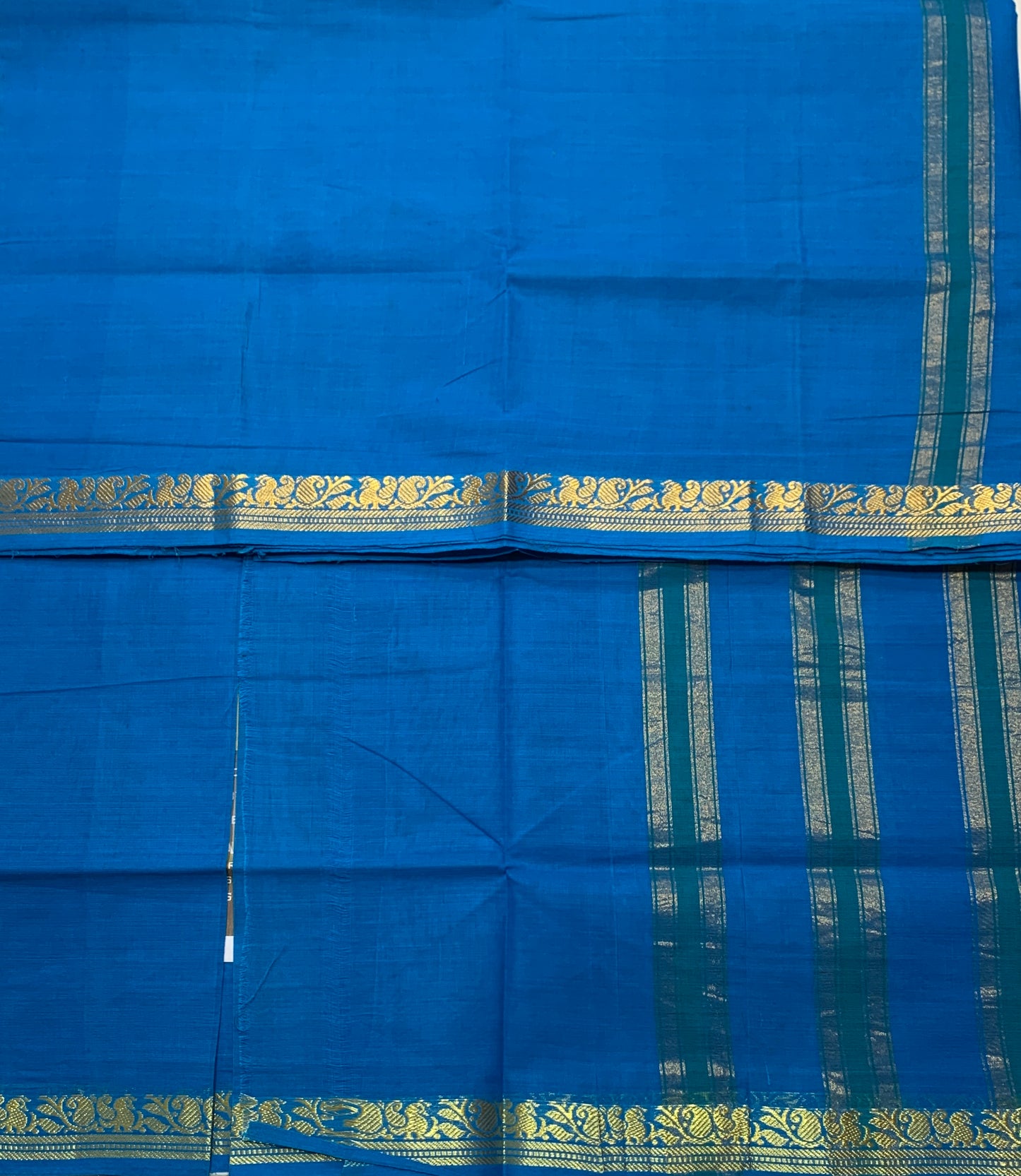 Chettinad Cotton Saree Sky Blue Colour with Mango and Peacock Design