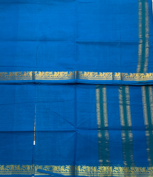 Chettinad Cotton Saree Sky Blue Colour with Mango and Peacock Design