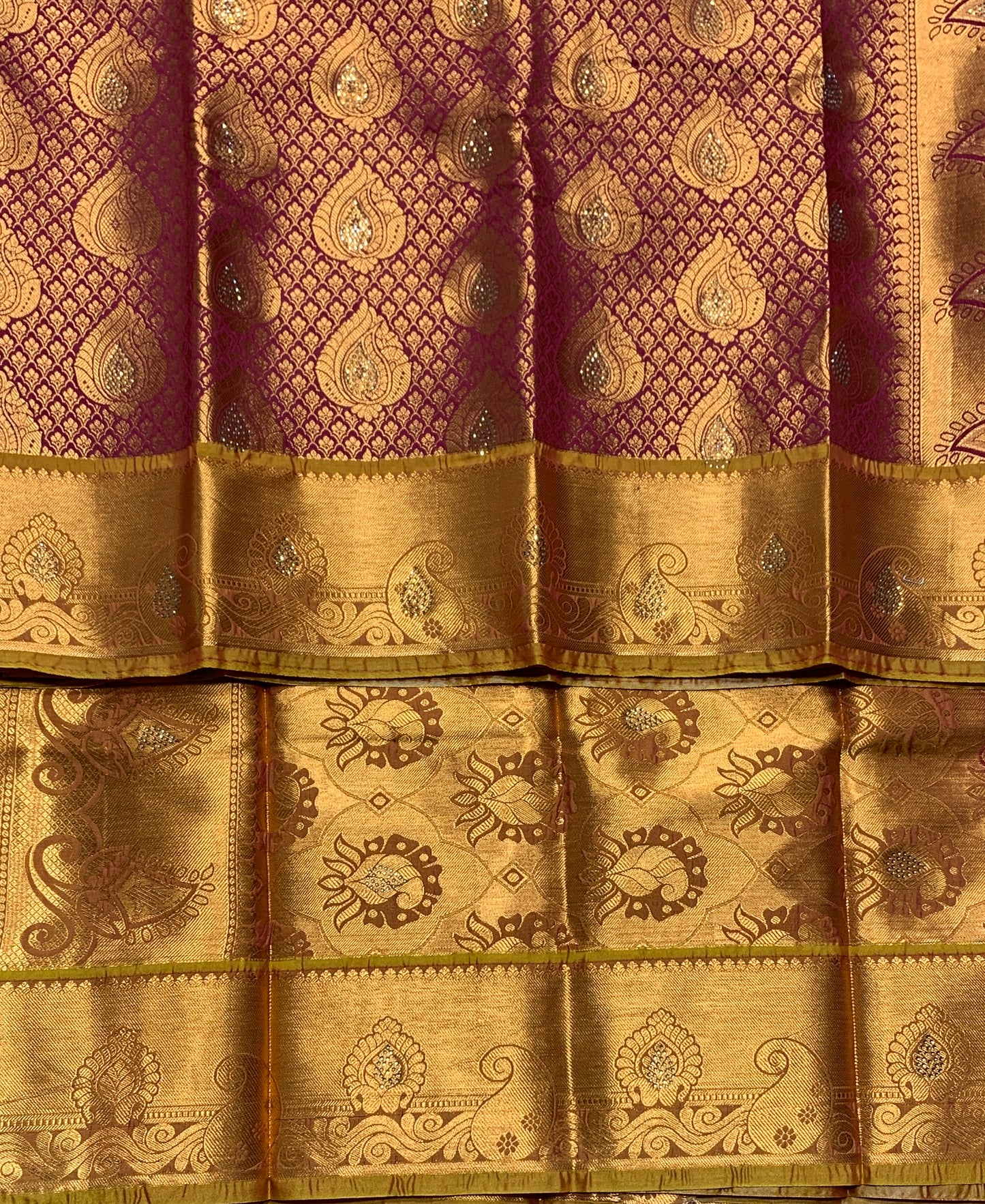 Vegan Silk Saree Maroon Colour with Copper and Golden Yellow Border