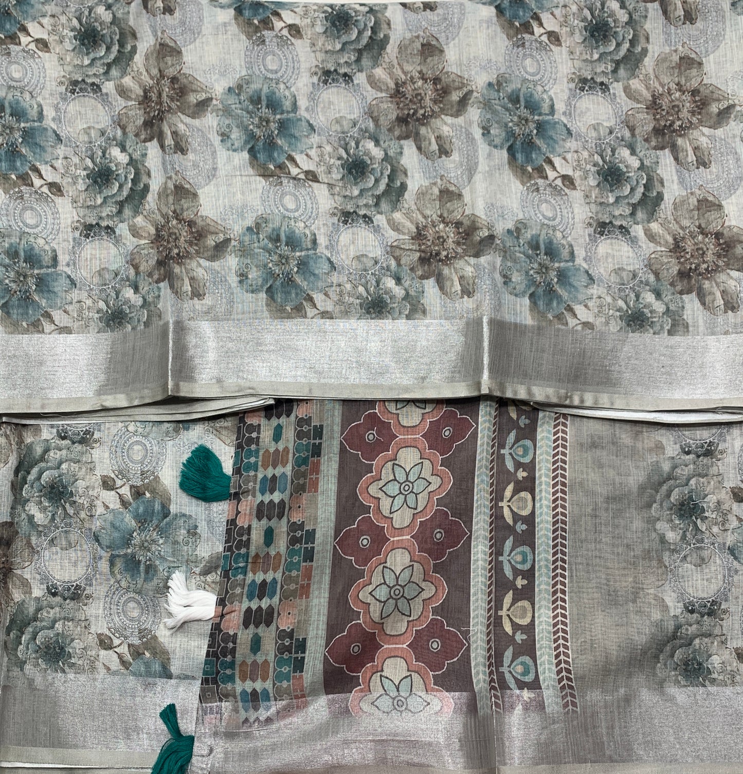 Jute Cotton Saree Gray Shade with Thread Border