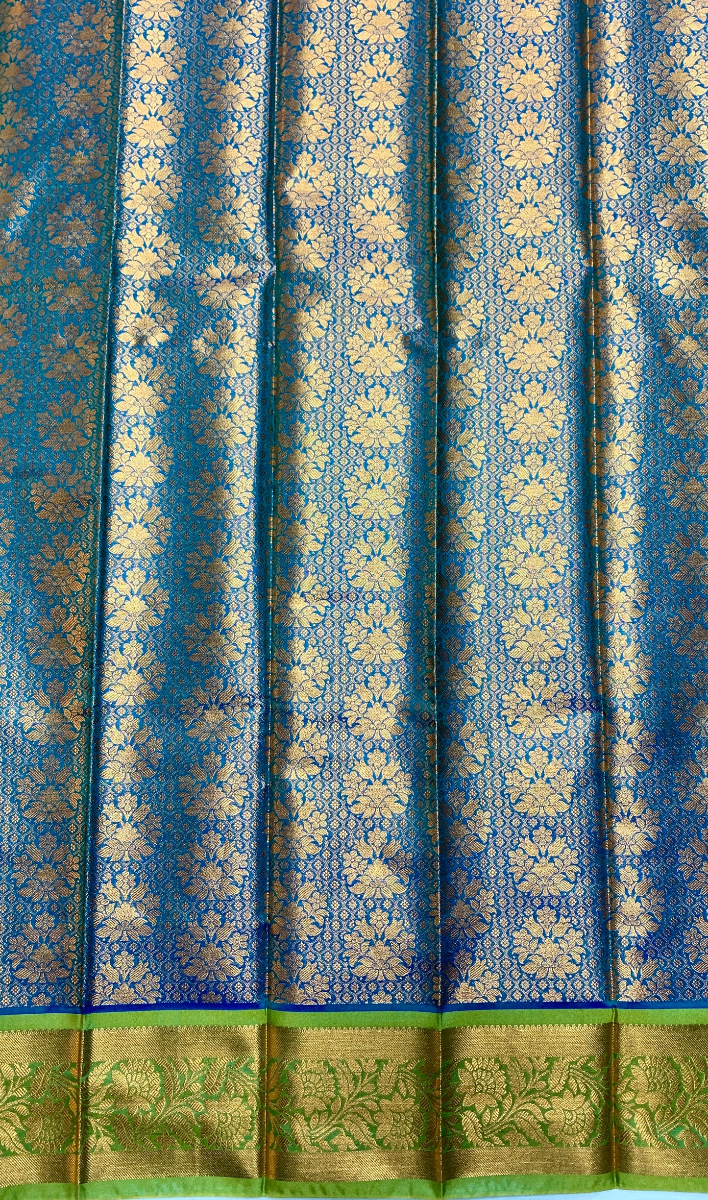Vegan Silk Saree Rama Blue Colour with Copper and Light Green Border
