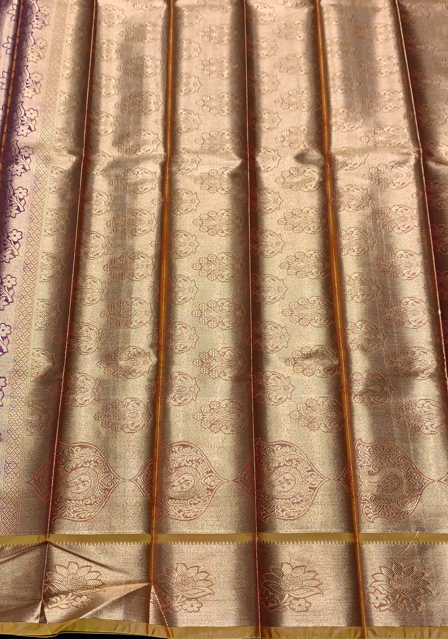 Vegan Silk Saree Maroon Colour with Copper and Golden Border