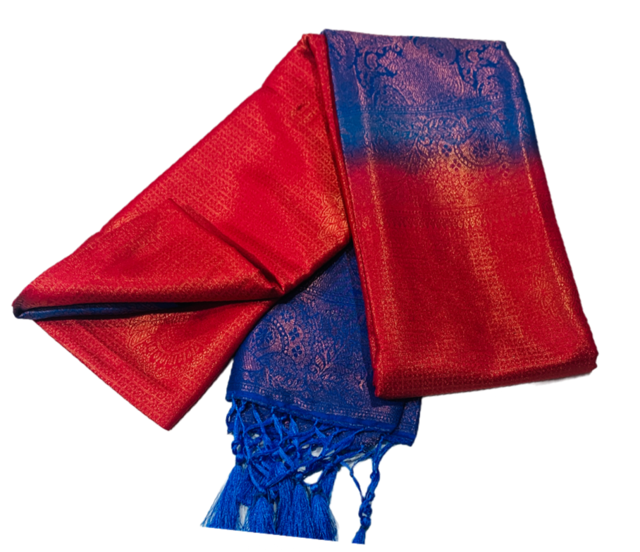 Soft Silk Saree Red Colour with Blue Pallu