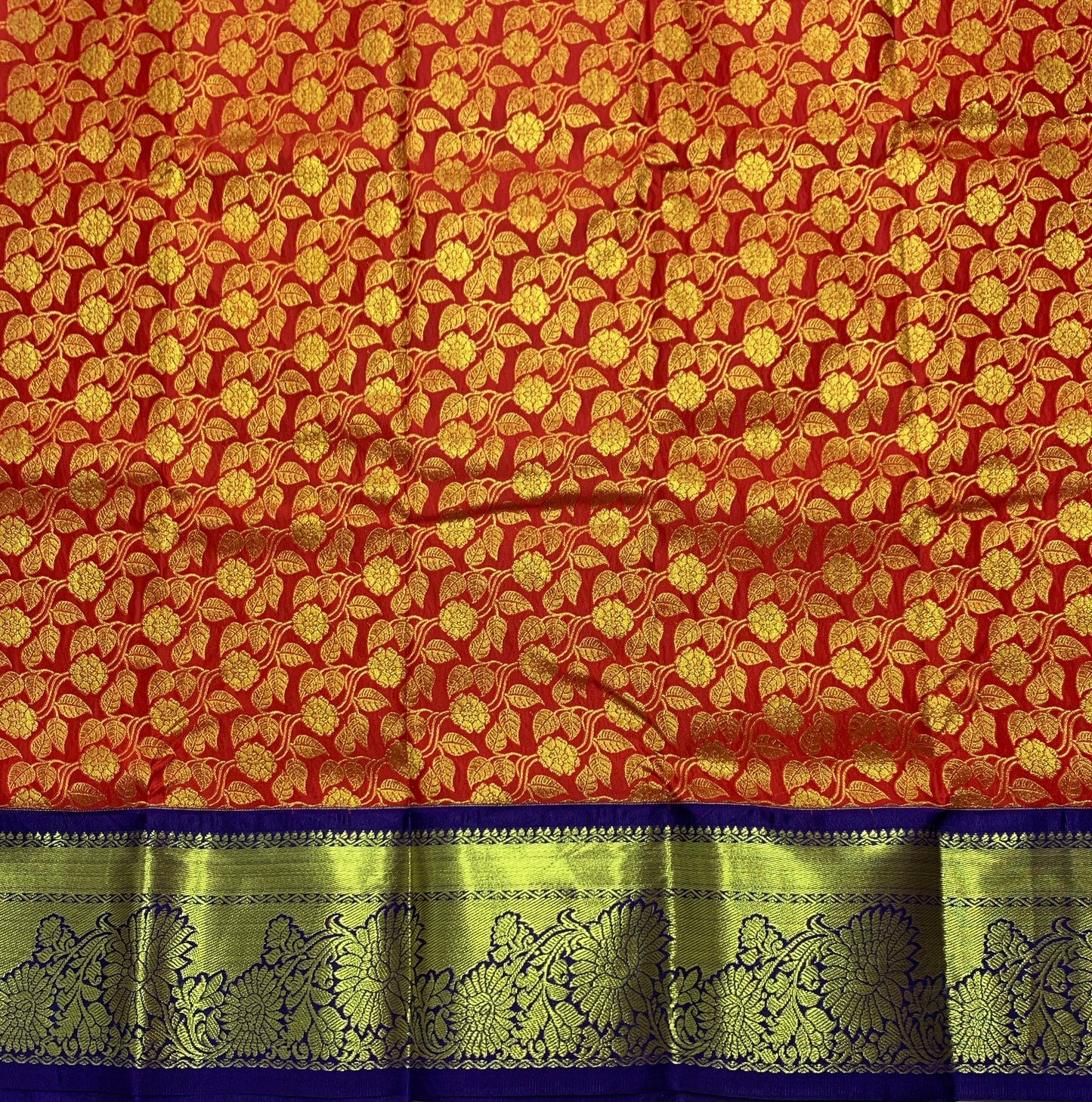 Red Shade Vegan Silk Kids Pattu Pavadai with Contrast Border for age 2 to 5