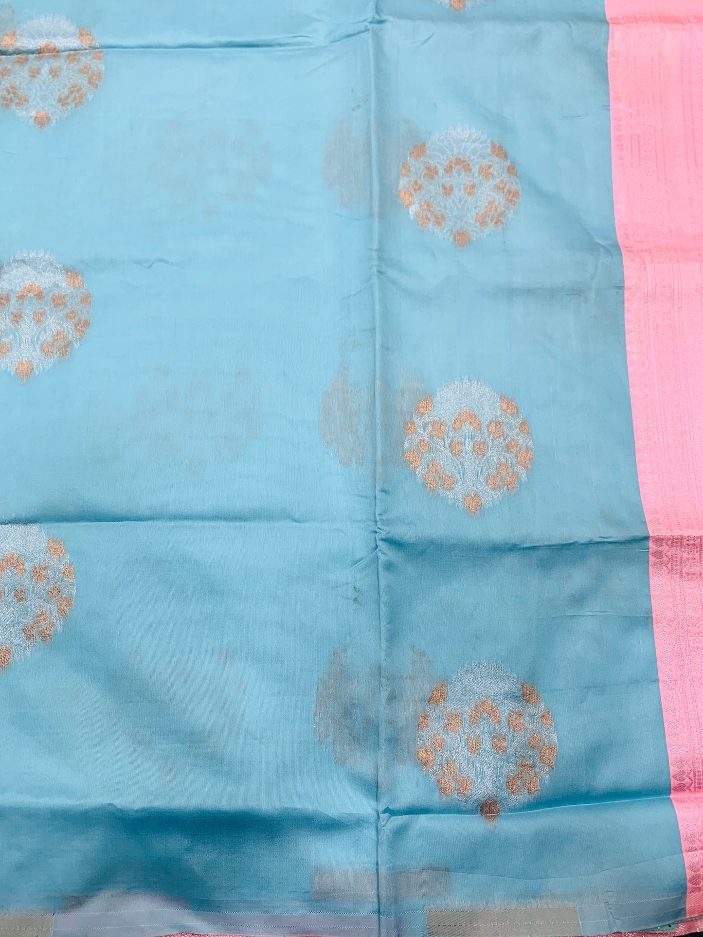 Paper Silk Saree Sky Blue Colour with Baby Pink Colour Shade Border