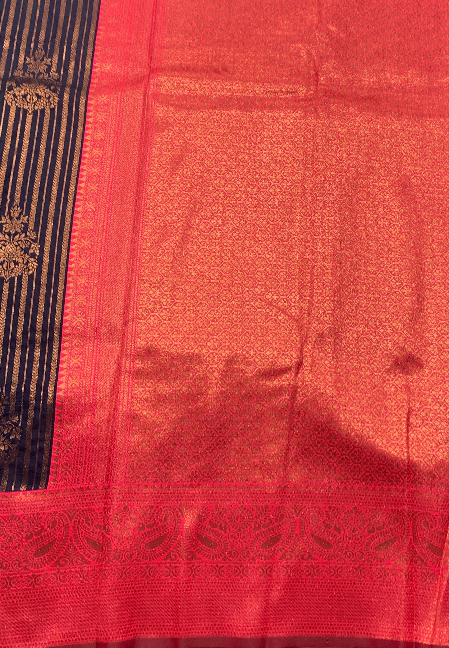 Soft Silk Casual Saree Navy Blue Colour with Peachish Pink Colour Border