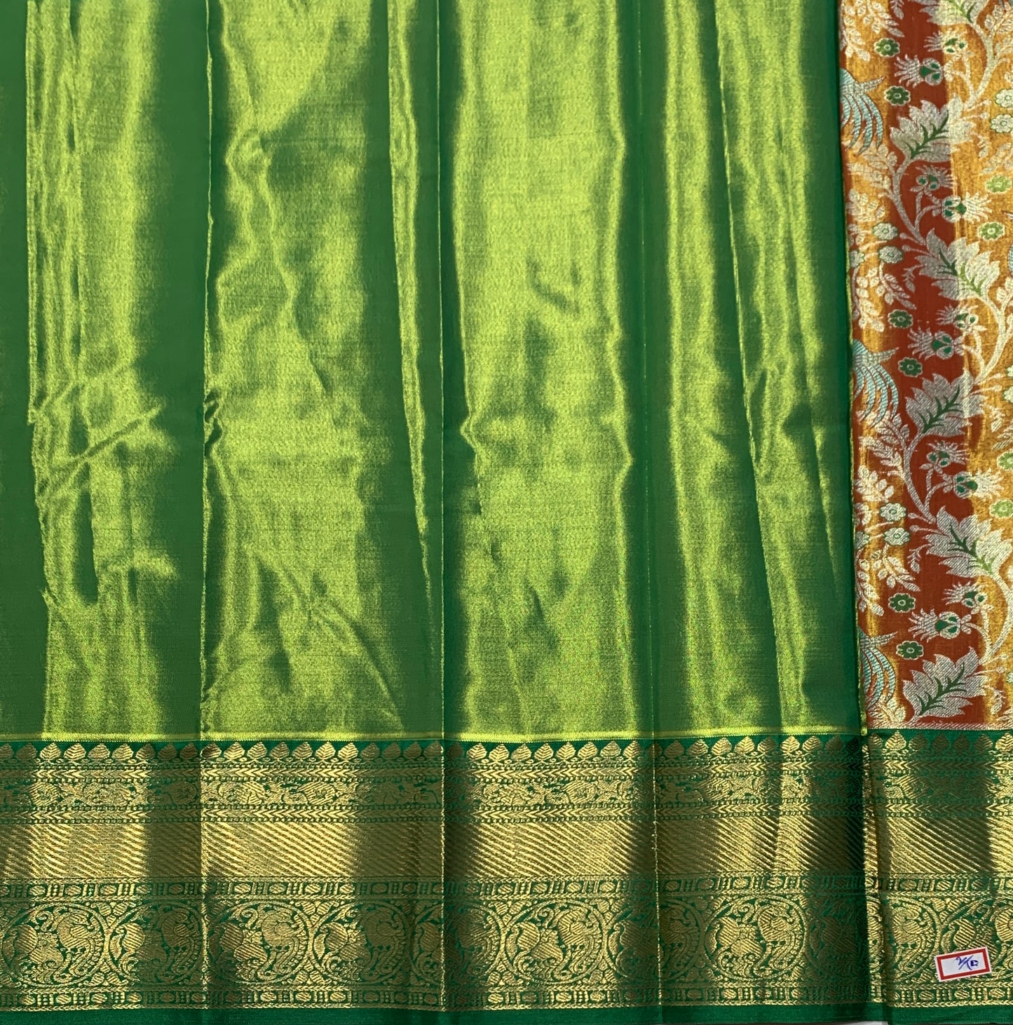 Golden Orange Shade Vegan Silk Kids Pattu Pavadai with Contrast Border for Newborn to 2 Years