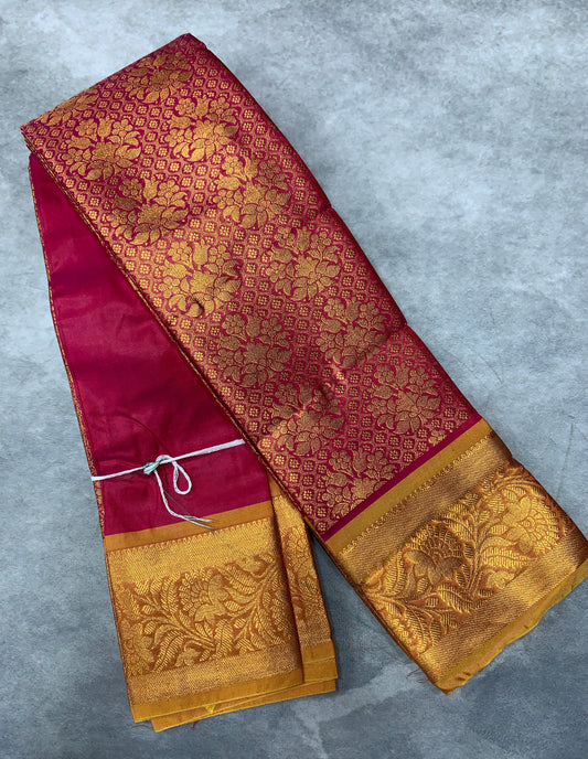 Vegan Silk Saree Pink Colour with Copper and Golden Yellow Border